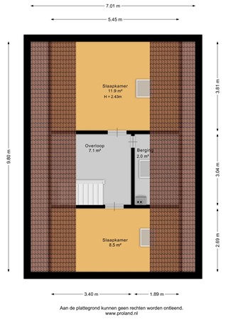 Plattegrond - Waezenburglaan 88, 9351 HG Leek - Tweede verdieping - 2D.jpg